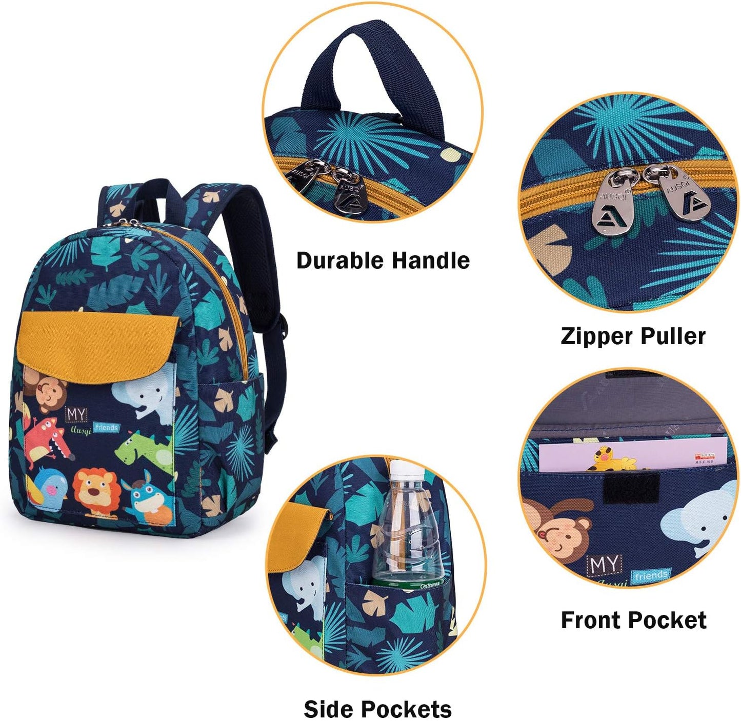 willikiva Cute Zoo Little 2d Backpack Kid Backpacks for Girls and Boys Toddler Backpack Waterproof Preschool Safety Harness Leash(Zoo)