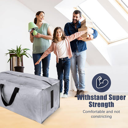 8 Pack Large Strong Bags with Zippers & Carrying Handles - Water-Resistant - Heavy Duty Storage Tote for Space Saving Storage, Fold Flat, Alternative to Moving Box (Silver)