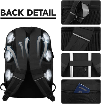 Travel Backpack, Large Carry on Backpack, 17 Inch Laptop Bag, Big Sturdy TSA-Friendly with USB Port College School Rucksack Bag, Gifts for Him Men Women, Black