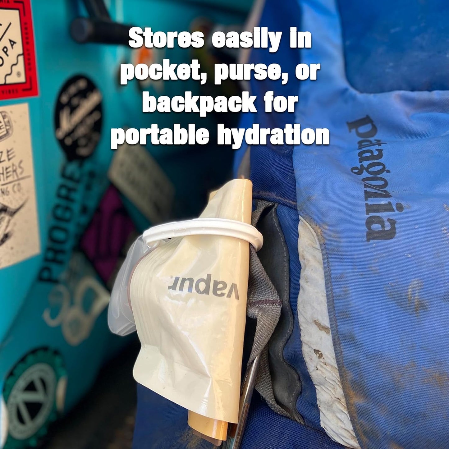 Vapur Collapsible Water Bottle With Carabiner, Compact Bottle Folds Flat For Hydration On The Go, Ideal for Traveling, Hiking or Camping, 34 Ounce, Grey & Teal, Pack of 1