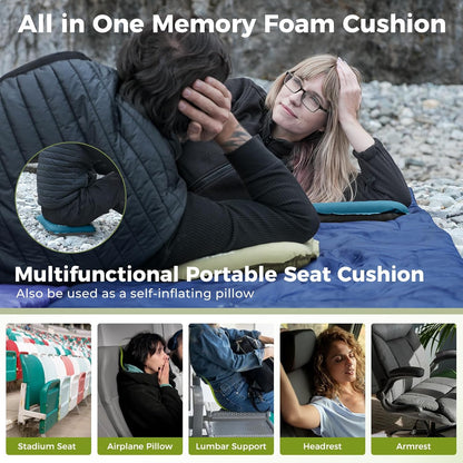 ATEPA Inflatable Stadium Seat Cushion, Self-Inflating Memory Foam Stadium Seats Bleacher Seat Chair Cushion Pad for Airplane Travel Backpacking Sports Events