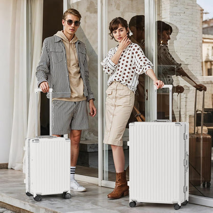 AnyZip Luggage Sets 2 Piece Aluminum Frame Carry On and Checked Suitcase PC ABS Hard Shell TSA Lock No Zipper(White, 20/28)