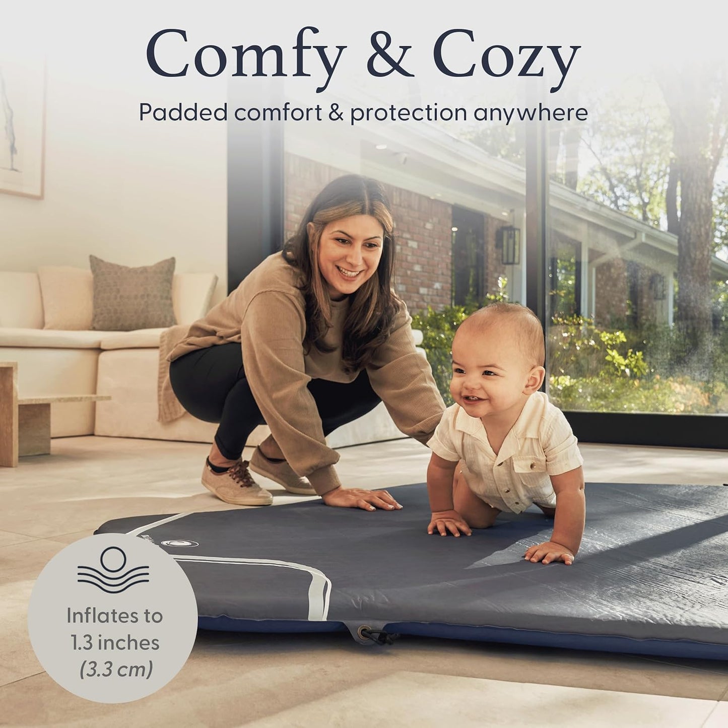 POP 'N GO PLAYPEN Baby Playmat for The Pop 'N Go Baby Playpen - 1.3" Thick Self-Inflating Playmat for Placement Underneath or for Standalone Usage - Soft and Comfy Portable Pad w/Travel Bag