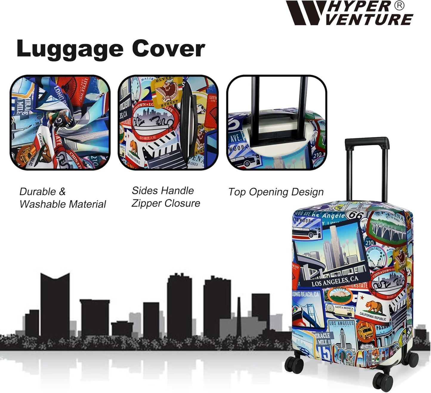 HYPER VENTURE Washable Luggage Cover - Fashion Suitcase Protector Fits 27-30 Inch Luggage (Travel Location, L)