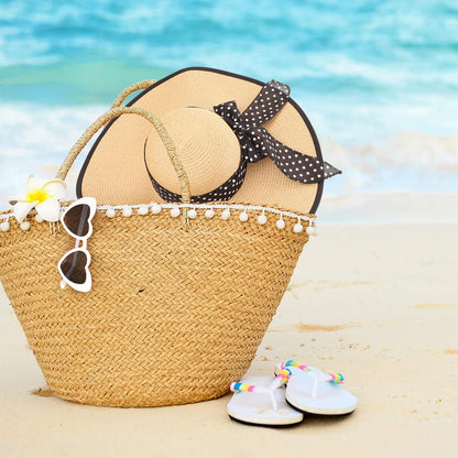 DRESHOW Beach Hats for Women Big Straw Wide Brim Summer Hat Floppy Foldable Roll up Cap Sun Hat UPF 50+