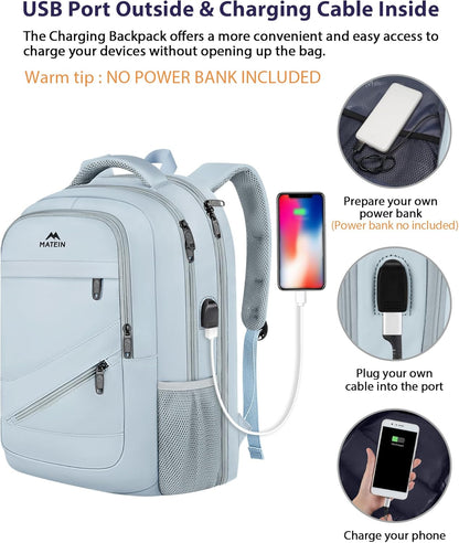 MATEIN 18 Inch Laptop Backpack for Women, Extra Large Anti Theft College Computer Rucksack with Luggage Strap, Waterproof TSA Approved 50 L Carryon Backpack for Work Business Travel, Haze Blue