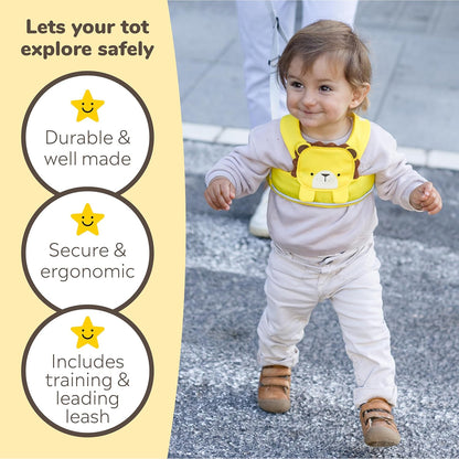 Trunki Toddler Leash - Fuss Free Toddler Walking Reins & Kids Safety Harness | Baby Leash for Kids – Leeroy Lion (Yellow)