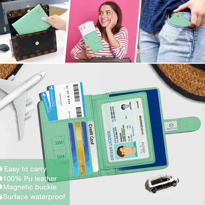 Melsbrinna Rfid Passport Holder for Travel women/Men, Cute Passport Wallet Rfid Blocking Card Slots, Rfid Passport Cover/CaseTravel Wallet, Passport Book Holder (1, Green3)