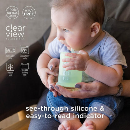 Olababy Silicone Training Cup with Straw Lid | Babies Water Drinking Cup | 6+ Mo Infant To 12-18 Months Toddler | Sippy Cup For Kids & Smoothie Cup | Baby Led Weaning (Coral, 5 oz)