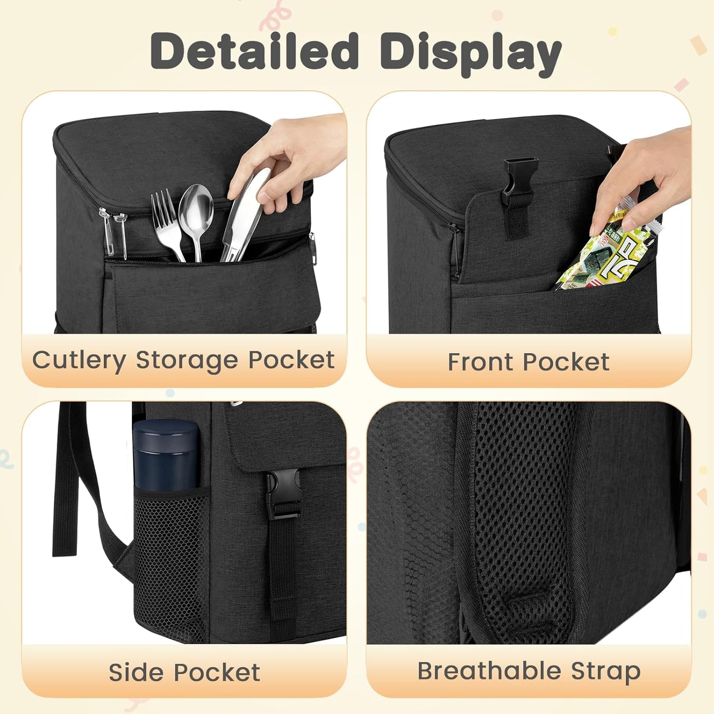 Cooler Backpack Soft Insulated Leak Proof 50 Cans Insulated Backpack Cooler Portable Picnic Camping Beach Hiking BBQ Lunch Backpack for Men and Women - Black