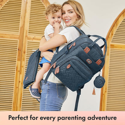 Dikaslon Diaper Bag Backpack with Portable Changing Pad, Pacifier Case and Stroller Straps, Large Unisex Baby Bags for Boys Girls, Multipurpose Travel Back Pack Moms Dads, Peacock blue