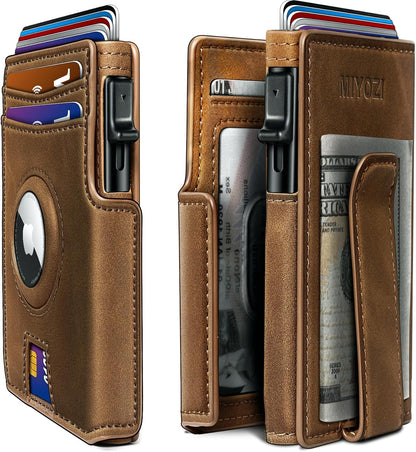 Airtag Wallet for Men,with Money Clip 10 Cards Metal Case Smart Slim Pop Up Credit Card Holder Flip with Magnetic Closure RFID Blocking wallet with Gift Box