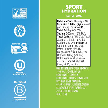 Nuun Sport Electrolyte Tablets with Magnesium, Calcium, Potassium, Chloride & Sodium, Gluten Free & Vegan, Lemon Lime, 4 Pack (40 Servings Total)