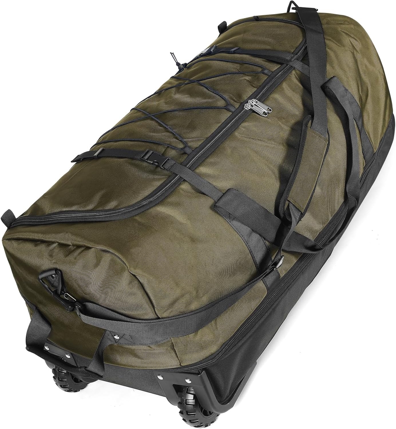 110L Expandable to 140L 32” Foldable Oxford Soft-Sided Rolling Duffle Bag with 2 Heavy-Duty Wheels,3 Large Compartments,Adjustable Shoulder Strap and Attached Organizer Pouch,Green