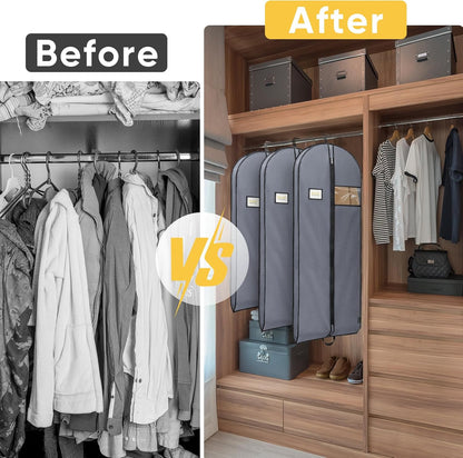 BALEINE 2PK Heavy Duty Garment Bag with Shoe Storage Travel Bag for Dresses, Suit, Coats Travel Essential (60", Grey)