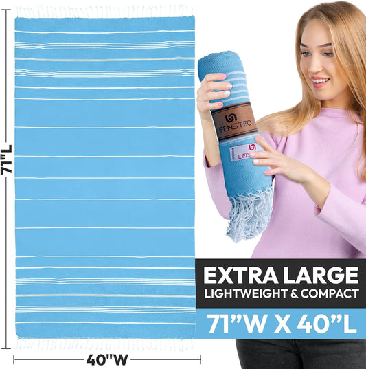 Turkish Beach Towel - 40x71 inch Oversized Sand Resistant Prewashed Turkish Towel - 100% Turkish Cotton Quick Drying, Compact, Lightweight Turkish Towel for Beach, Bath, Pool, Gym, Yoga