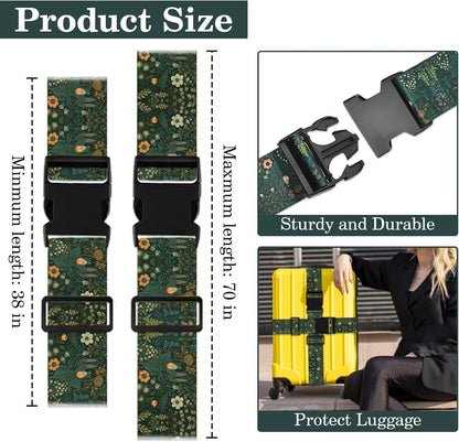 Luggage Straps for Suitcases TSA Approved, Luggage Identifiers for Suitcase, Adjustable Suitcase Strap for Baggage Security with Cute Patten, Travel Necessary Accessories (Sage Green)