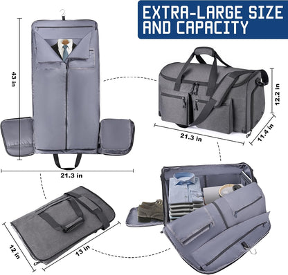 Convertible Duffle Bags for Travel Carry On Suit Duffle Bags with Shoulder Strap 2 in 1 Hanging Garment Duffle Bag for Men Women (Grey)