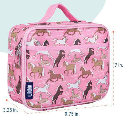 Wildkin Kids Insulated Lunch Box – Durable and Reusable for School & Travel - Horses in Pink