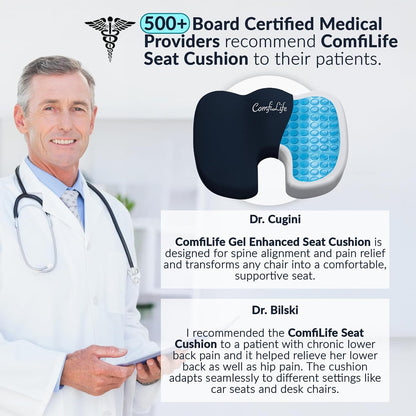 ComfiLife Gel Enhanced Seat Cushion – Office Chair Cushion – Non-Slip Gel & Memory Foam Coccyx Cushion for Tailbone Pain - Desk Chair Car Seat Cushion Driving - Sciatica & Back Pain Relief (Navy)