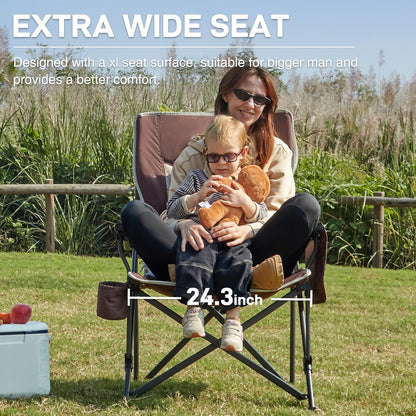 EVER ADVANCED Oversized Folding Camping Chair, for Adults Heavy Duty Lawn Chair with Side Pockets, Portable Collapsible Quad Chair for Outside, Support Up to 500lbs, Red