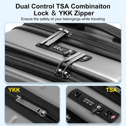 Carry On Luggage 22×14×9 Airline Approved, 20 Inch Lightweight ABS+PC Hard Shell Suitcases with Front Pocket, Spinner Wheels, TSA Lock (Dark Gray, 1PC)