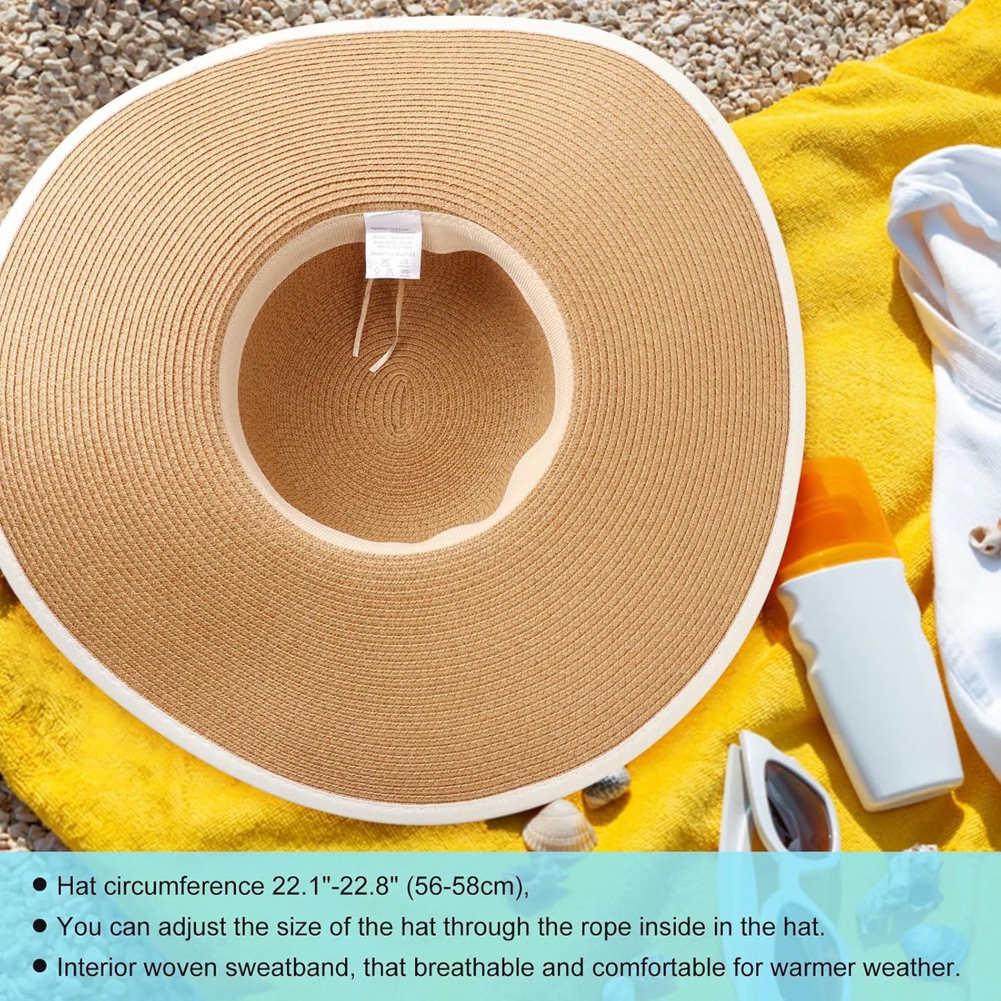 DRESHOW Beach Hats for Women Big Straw Wide Brim Summer Hat Floppy Foldable Roll up Cap Sun Hat UPF 50+