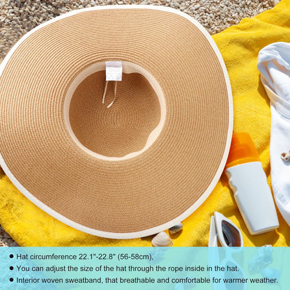 DRESHOW Beach Hats for Women Big Straw Wide Brim Summer Hat Floppy Foldable Roll up Cap Sun Hat UPF 50+