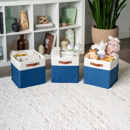 OrganiHaus 11x11 Fabric Cubes Storage Bins Set of 4, Foldable Collapsible Fabric Storage Bins for Organizer, Cubbies Organizer for Kallax, Linen Cube Shelf Baskets, Toy Organizing boxes - Navy Blue