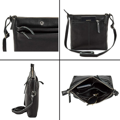 Small Soft Genuine Leather Crossbody Purse Women’s Sling Crossover Shoulder Travel Handbag with Triple Zipper