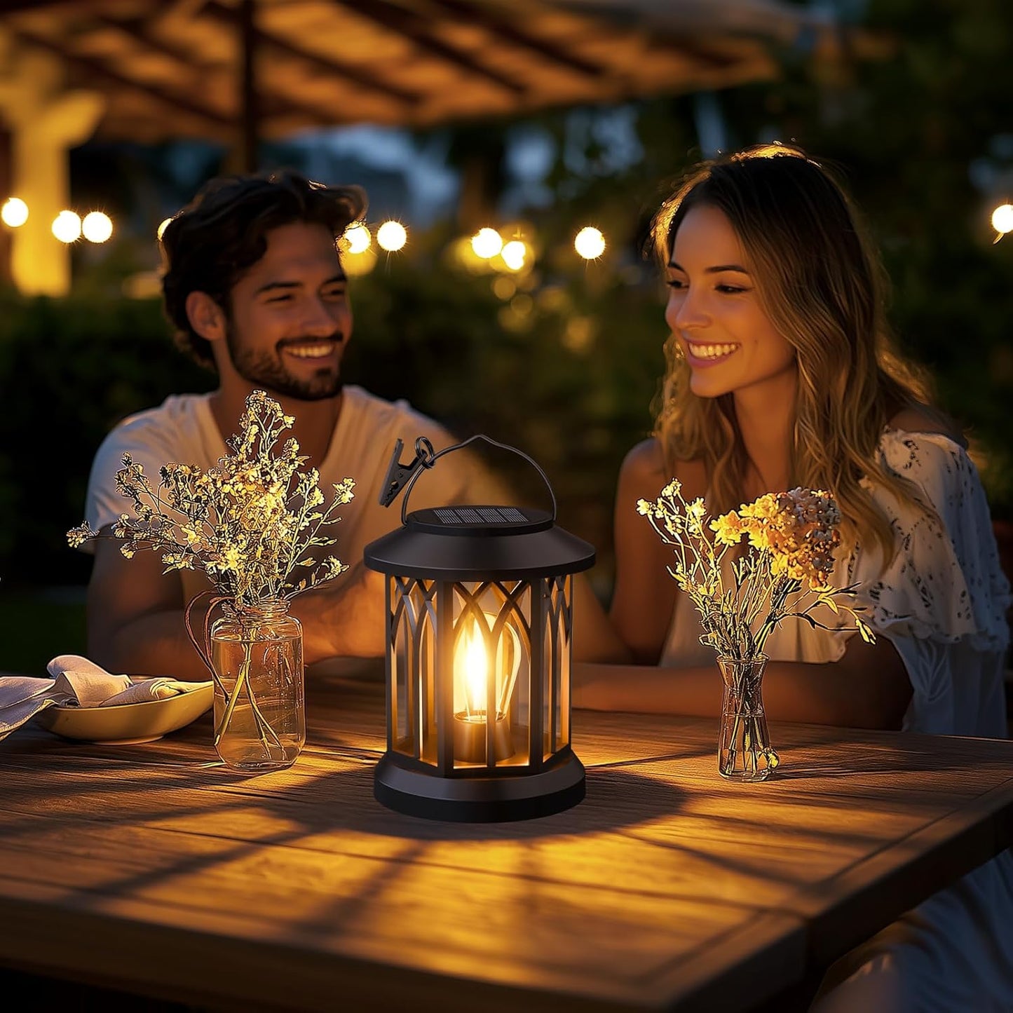 Hanging Solar Lanterns Outdoor Waterproof - 2 Pack Lanterns Decorative Outdoor Patio Decor with Clip Solar Lantern for Outside - Outdoor Lanterns for Patio Garden Waterproof Gifts for Women Mom Family