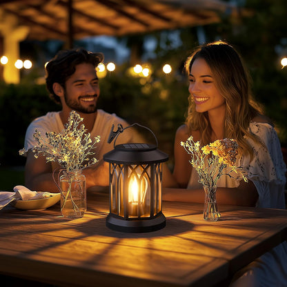 Solar Lanterns Outdoor Waterproof 4-Pack: Hanging Solar Lights for Outside Patio Decor for Garden Bright Black Modern Lanterns Decorative with Clips Gifts for Family Household Newlyweds - Warm Light