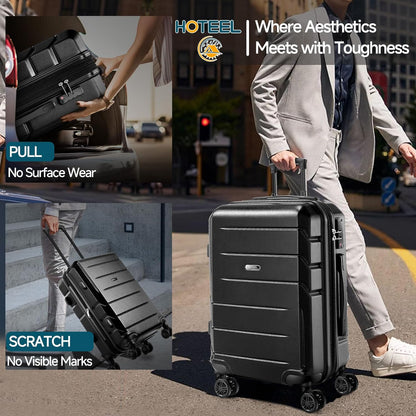 Hoteel Luggage Sets 3 Piece, ABS+PC Hard Shell Expandable Suitcases with Wheels, TSA Aproved Lock and Carry on Bags, Travel Suit Case Set for Men and Women, (3-Piece, Black)