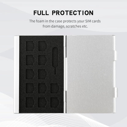 Aluminum SIM Card Case, 21Slots Ultrathin SIM Card Holder, Fit for 4 SIM Card, 4 Micro sim Card, 12 Nano sim Card and 1 Cell Phone Eject Pin Slots, Silver