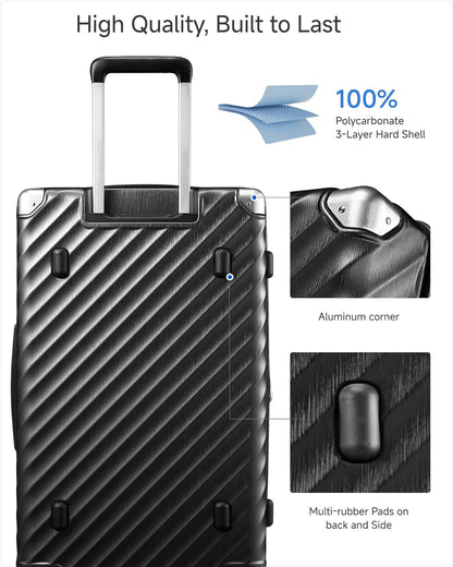 Trunk Luggage, Expandable PC Hard Shell Large Checked 28 Inch Suitcase with Shock - Absorbing Wheels & TSA Lock, Charcoal Metallic, 91L - 105L