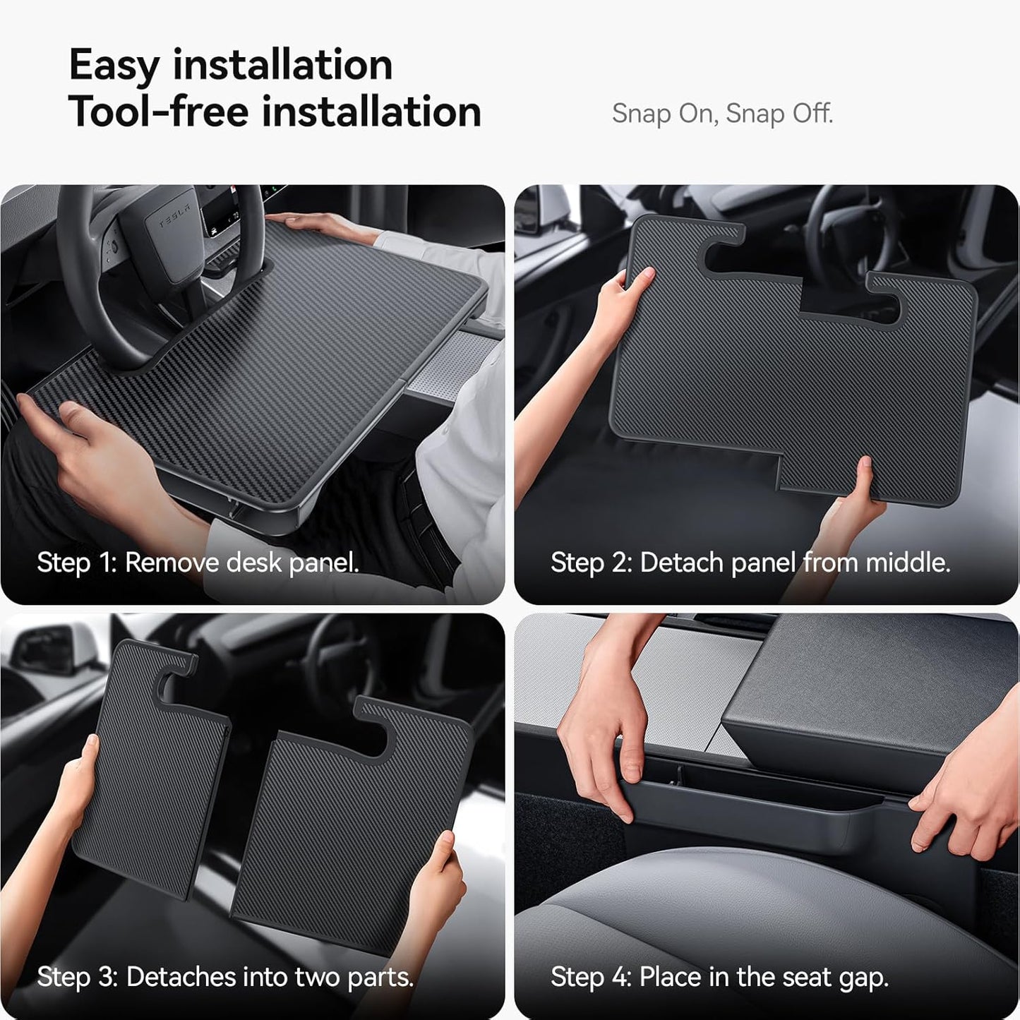 YONZEE 2-in-1 Car Steering Wheel Desk Tray & Car Seat Gap Filler Organizer – Foldable Carbon Fiber Look Table for Laptop, Eating Food, Writing – Universal Fit for Most Vehicles
