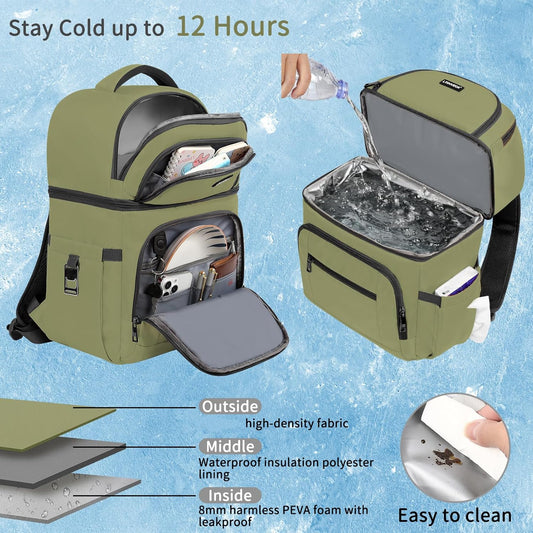 Cooler Backpack,Insulated Backpack Cooler Leakproof Double Deck Cooler Bag for Men Women RFID Lunch Backpack