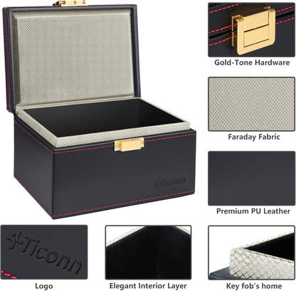 TICONN Faraday Box, Car Key Fob Protector, PU Leather Signal Blocker for Keyless Fob, RFID Signal Blocking Pouch Cage