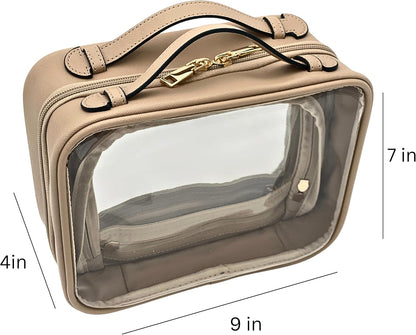 JAZD Clear Makeup Bag Toiletry Bag for Women Cosmetic Case Large Capacity Travel Make Up Bag Organizer Transparent Storage Compartment TSA Approved