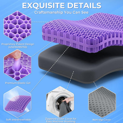 TushGuard Gel Seat Cushion for Long Sitting, Enlarged & Thickened Patent Design Office Chair Seat Cushion, Breathable Cooling Pads for Chairs, Soft Car Cushions for Wheelchair(Large, Grey)