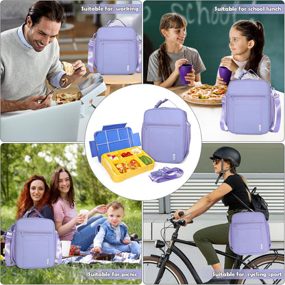 NOL Nylon Waterproof Kids Lunch Bag, Insulated Lunch Bag, Lunch box Cooler, Reusable, Zip Closure with Buckle Handle Holds Lunch Box, Snacks & Water Bottle for School Work,Light purple
