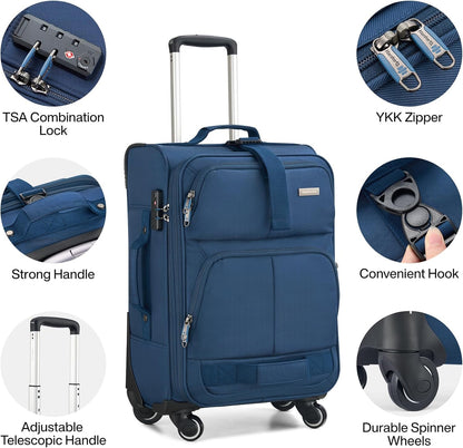 Hanke 28 Inch Softside Expandable Luggage with Spinner Wheels,Check Large Luggage Rolling Suitcase Travel Luggage with TSA Approved,Blue