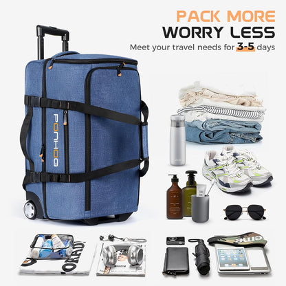 Rolling Duffle Bag with Wheels, Large Travel Duffel Bag with Shoe Compartment, Water Resistant Rolling Wheeled Luggage for Men Women Weekender Overnight Trip