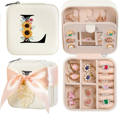 AYGXU Travel Jewelry Box for Women and Girls - Small Case With Initial A-Z - Teacher Gifts
