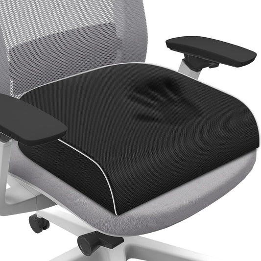 Seat Cushion for Tailbone Pain Relief, Office Chair Cushion, Memory Foam Large Chair Cushion with Non-Slip Cover for Soft Support at Office Chair, Car Seat, Airplane Black/Large