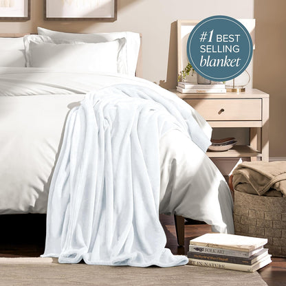 Bare Home Fleece Blanket - Throw/Travel - Ultra-Soft Lightweight for Bed, Sofa, and Couch - Luxury Microplush - Cozy Warm Blanket (Throw/Travel, White)