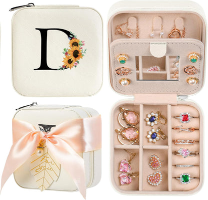 AYGXU Travel Jewelry Box for Women and Girls - Small Case With Initial A-Z - Teacher Gifts