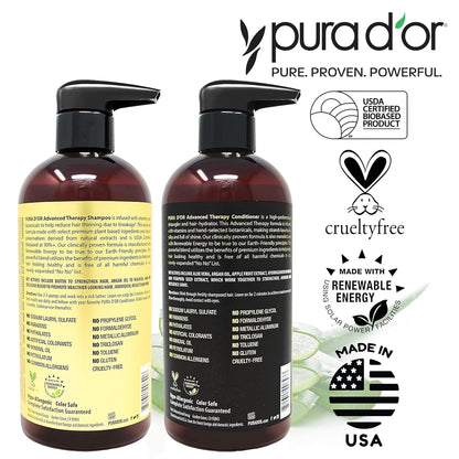 PURA D'OR Advanced Therapy Biotin Shampoo & Conditioner Hair Care Set For Hair Thinning, CLINICALLY TESTED Effective Results, Herbal Hair Thickening Products For Women & Men, 16oz x2