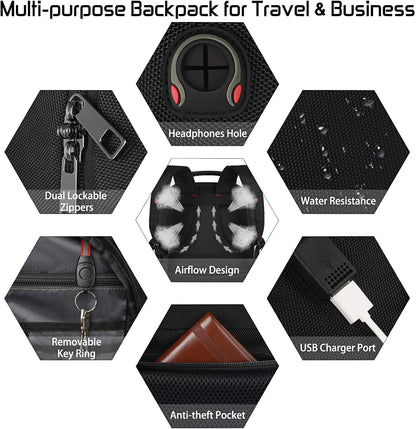 18.4 inch Travel Backpack Men Women, 55-60L Extra Large Laptop Backpack RFID Anti Theft TSA Friendly Flight Approved Backpacks, Water Resistant College School Heavy Duty With USB Charging Port, Purple