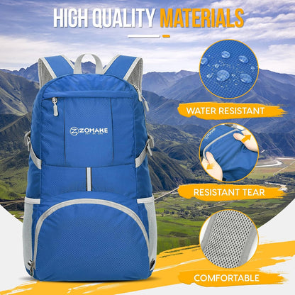 ZOMAKE Lightweight Packable Backpack 35L, Light Foldable Backpacks Water Resistant Collapsible Hiking Bag, Compact Folding Day Pack for Travel Camping(Dark Blue)